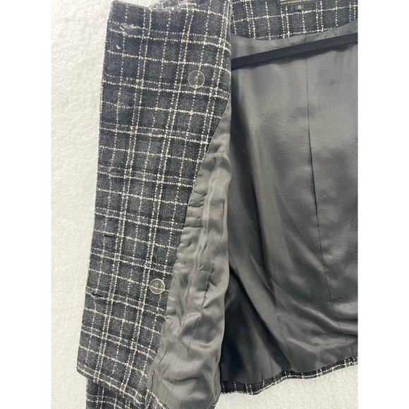 Louben Womens Double Breasted Suit Jacket Black White Tattersall Wool Blend 8 - Picture 3 of 9